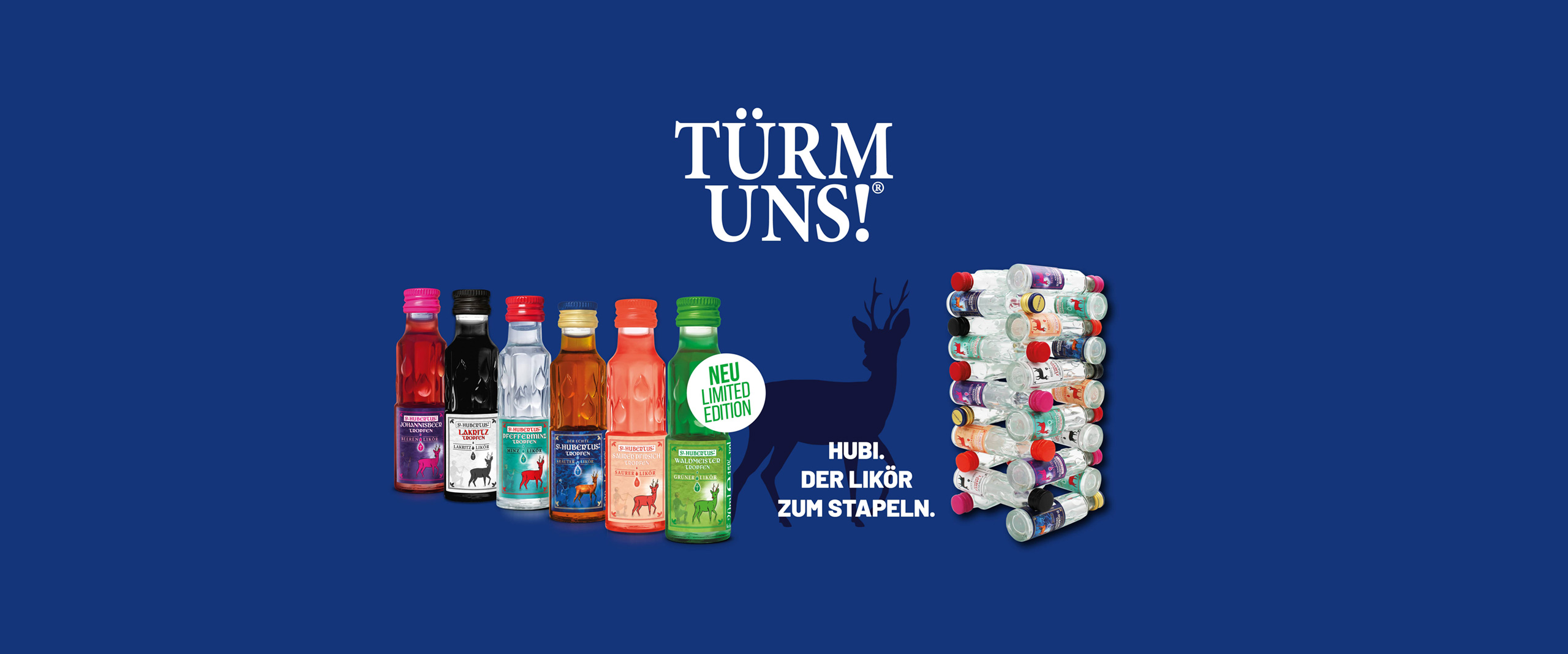 Türm uns! Hubi. Der Likör zum Stapeln.